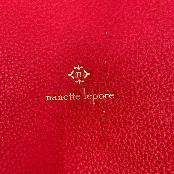 Nanette Lepore Arabelle Bow Satchel Tote Shoulder Bag Red Faux Leather Purse - Picture 3 of 14